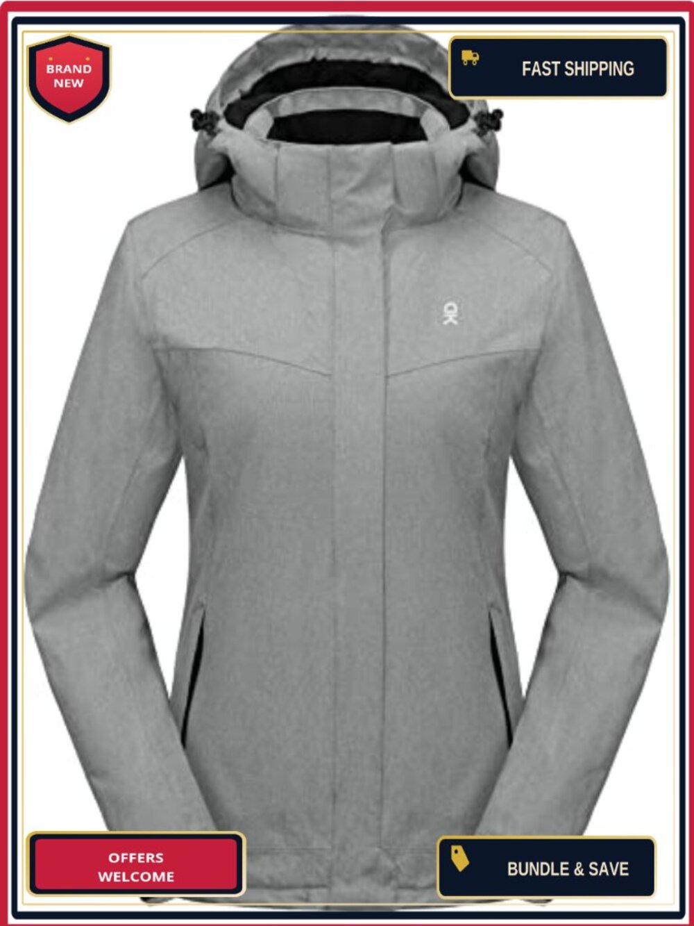 Women's Waterproof Fleece Lined Hiking Skiing Jacket with Detachable Hood